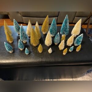 Festive Bottle Brush Trees Set - Gold, Blue, and Cream